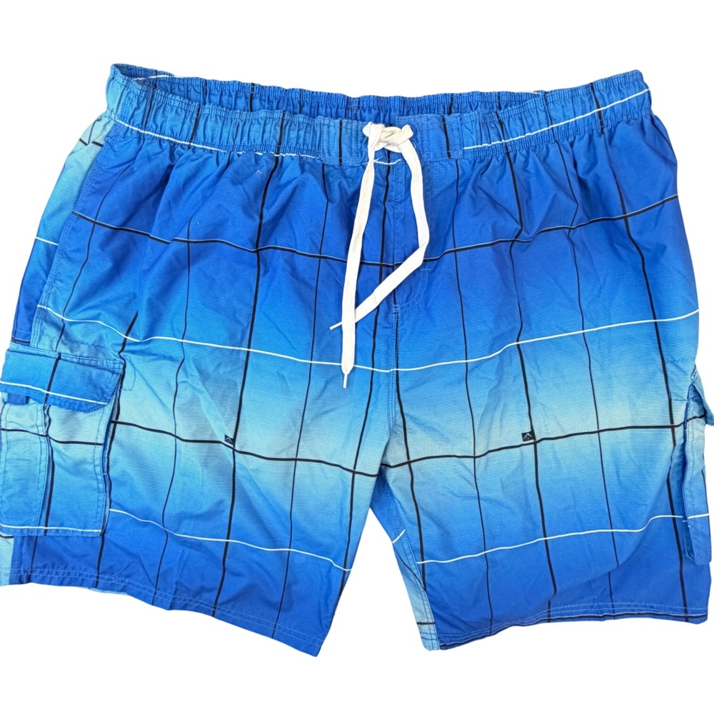 Kanu Surf Mens 5X Blue Ombre Plaid Swim Trunks Cargo Pocket Mesh Lining 11in Ins
